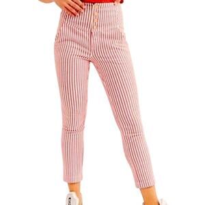 Free People Frankie Y2K High Rise Crop Pants 2 Candy Cane Stripe Button Fly Twee